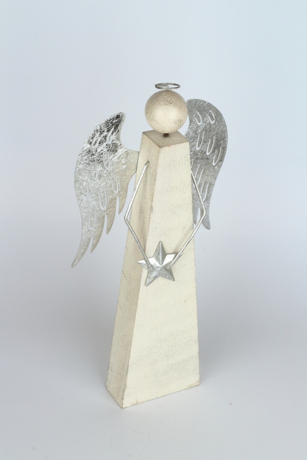 Vánoční dekorace anděl se stříbrnými křídly 10x10x40cm