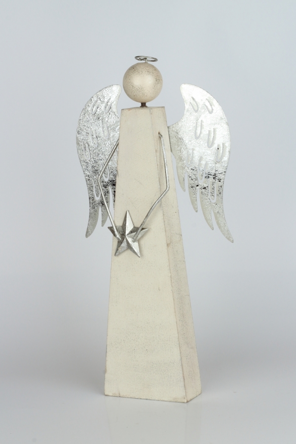 Vánoční dekorace anděl se stříbrnými křídly 10x10x40cm