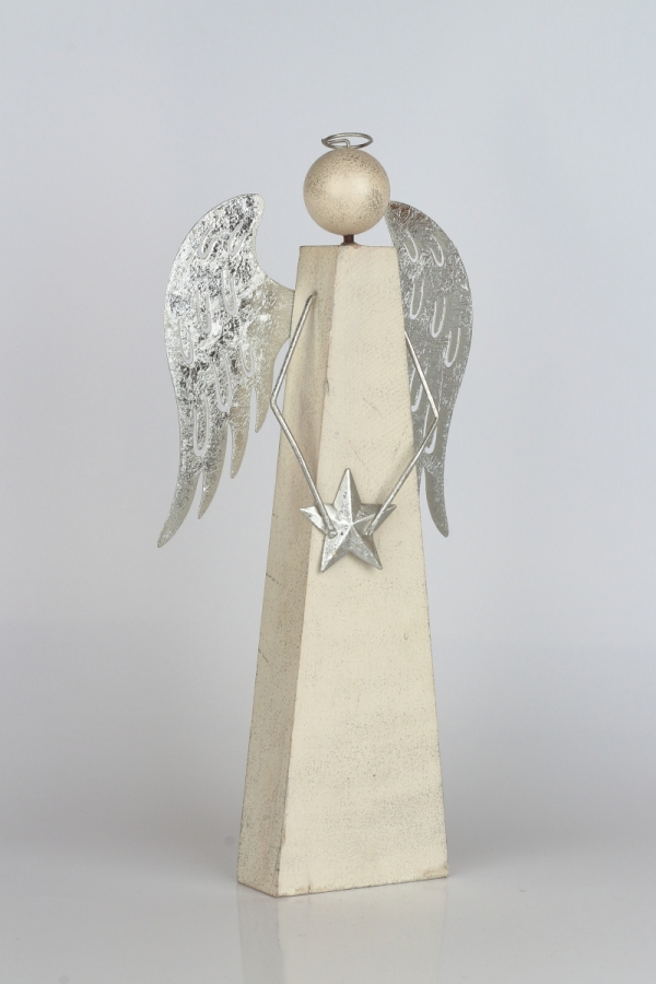 Vánoční dekorace anděl se stříbrnými křídly 10x10x40cm