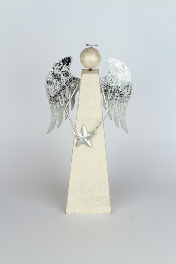 Vánoční dekorace anděl se stříbrnými křídly 10x10x40cm