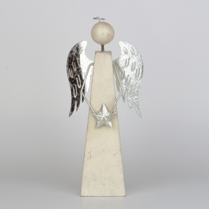 Vánoční dekorace anděl se stříbrnými křídly 8x8x31cm