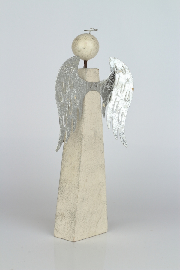 Vánoční dekorace anděl se stříbrnými křídly 8x8x31cm