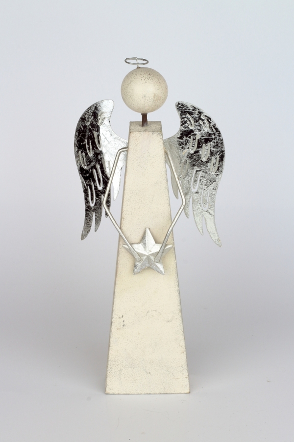Vánoční dekorace anděl se stříbrnými křídly 8x8x31cm