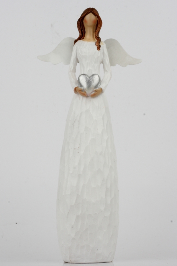 Vánoční dekorace anděl velký se stříbrným srdcem 30cm