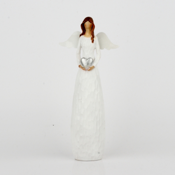 Vánoční dekorace anděl velký se stříbrným srdcem 30cm