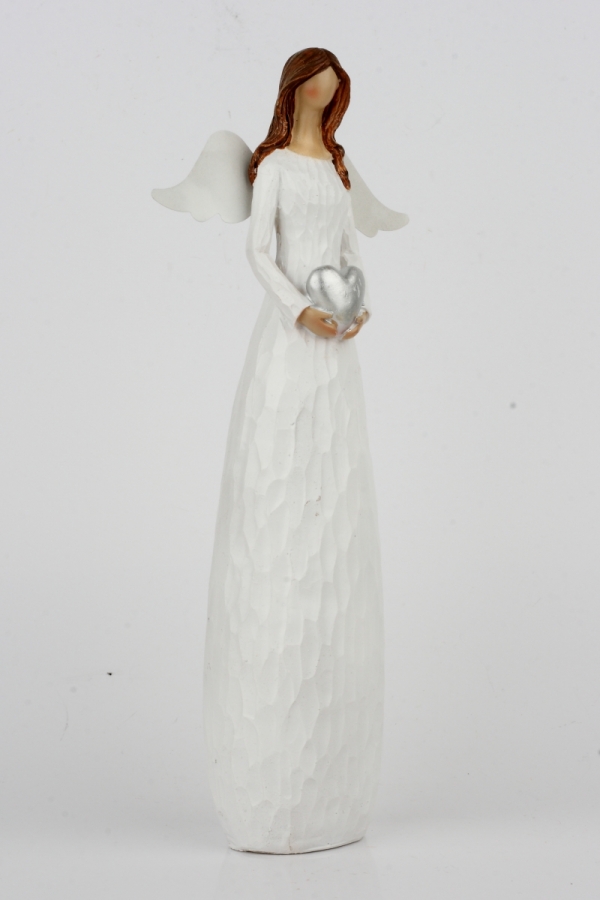 Vánoční dekorace anděl velký se stříbrným srdcem 30cm