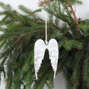 Vánoční dekorace bílá kovová křídla 12,5x19cm