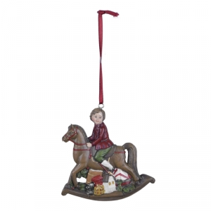 Vánoční dekorace chlapec na koníkovi 9x9cm