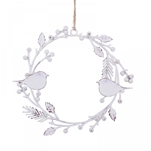 Vánoční dekorace do okna věneček s ptáčky 34cm