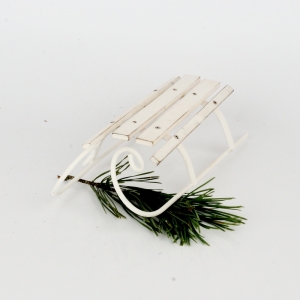 Vánoční dekorace dřevěné sáňky bílé 22x8cm