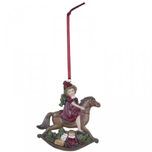 Vánoční dekorace holčička na koníkovi 9x9cm