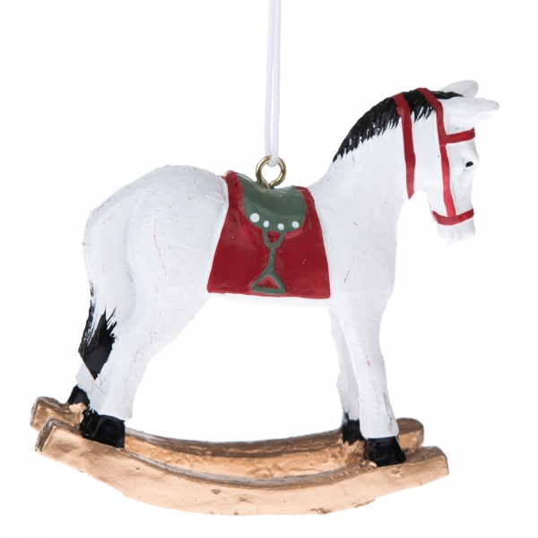 Vánoční dekorace koník závěsný bílý