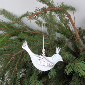 Vánoční dekorace ptáček bílý 14x8x4cm