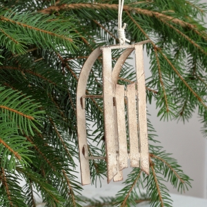 Vánoční dekorace sáňky kovové hnědé 12x5x4cm