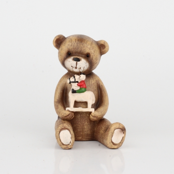 Vánoční dekorace soška medvídka s koníkem 11cm