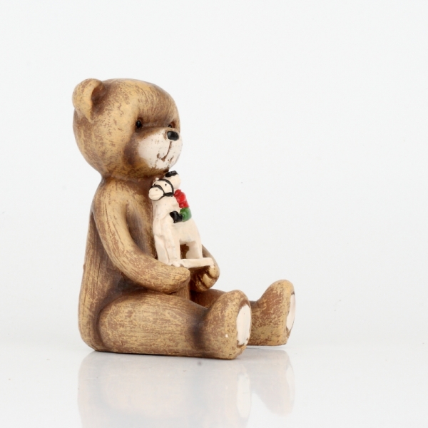 Vánoční dekorace soška medvídka s koníkem 11cm