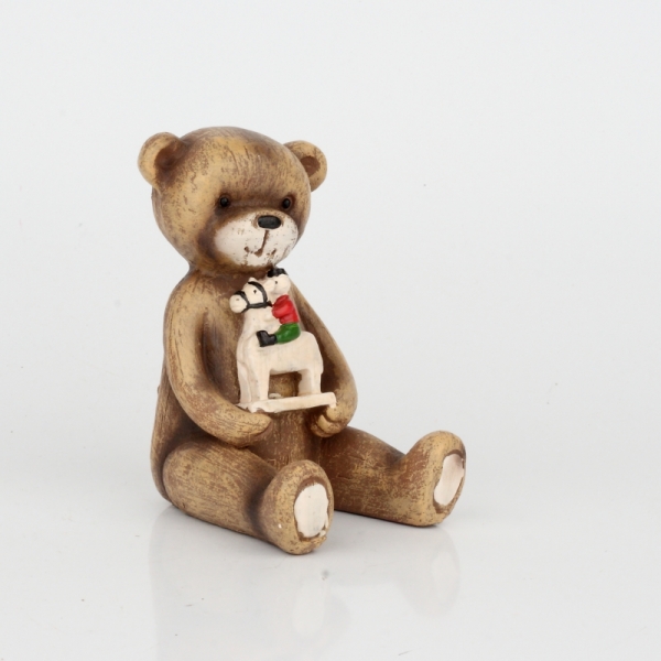 Vánoční dekorace soška medvídka s koníkem 11cm