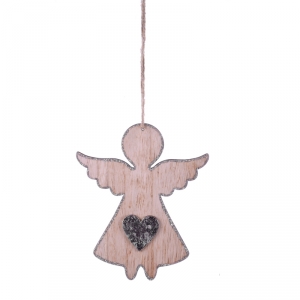 Vánoční dekorace závěsný anděl se srdcem 16cm