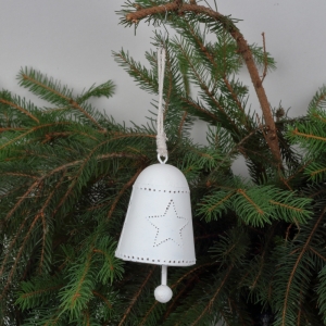 Vánoční dekorace zvonek s hvězdou bílý 12cm