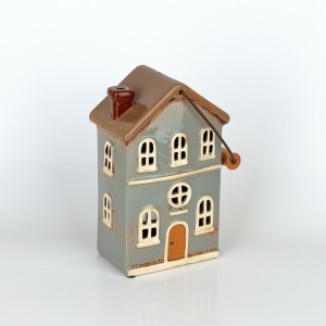 Vánoční domeček 11 oken šedý, hnědá střecha