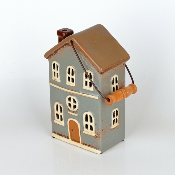 Vánoční domeček 11 oken šedý, hnědá střecha