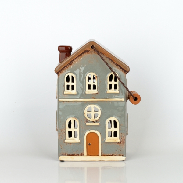 Vánoční domeček 11 oken šedý, hnědá střecha