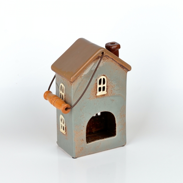 Vánoční domeček 11 oken šedý, hnědá střecha