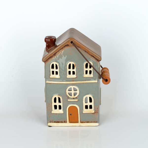 Vánoční domeček 11 oken šedý, hnědá střecha