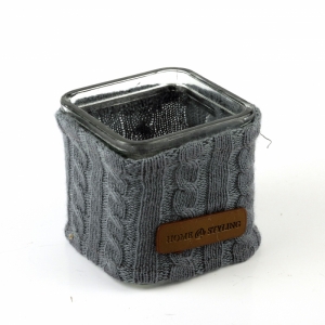 Vánoční kalíšek na svíčku hranatý sklo + vlna šedá