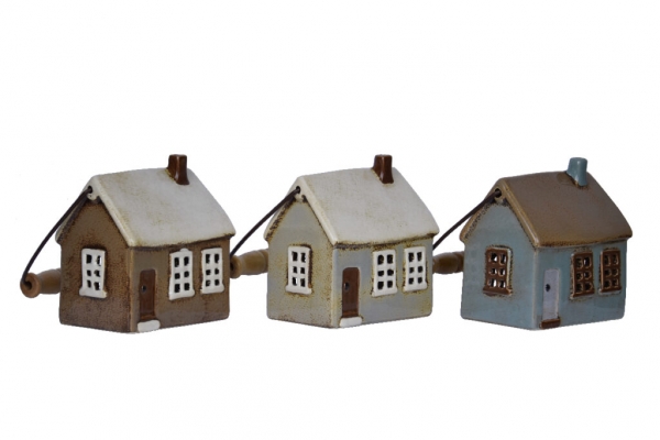 Vánoční lucerna keramický domeček šedý