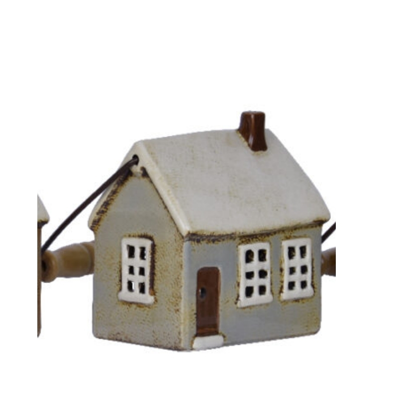 Vánoční lucerna keramický domeček šedý