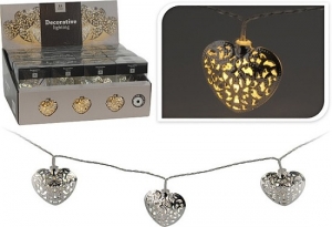 Vánoční osvětlení světelné řetězy srdce stříbrné 180cm