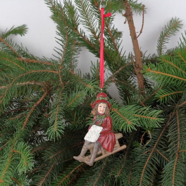 Vánoční ozdoba hločička na saních 9x9cm