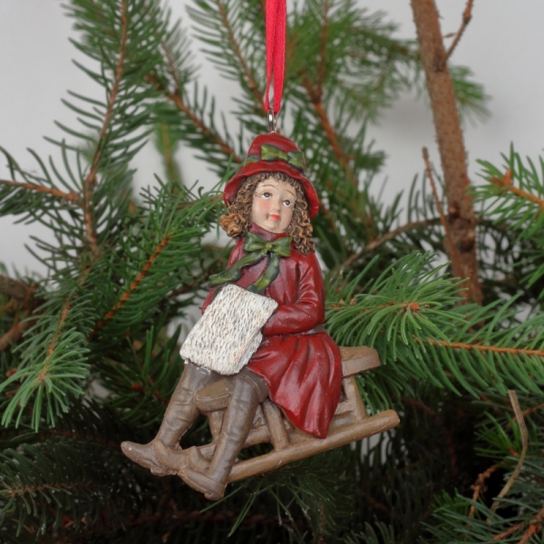 Vánoční ozdoba hločička na saních 9x9cm