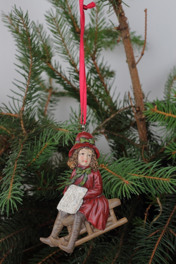 Vánoční ozdoba hločička na saních 9x9cm