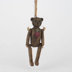Vánoční ozdoba medvídek se srdcem 10,5cm
