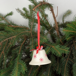Vánoční ozdoba na stromeček zvonek s mašlí bílý
