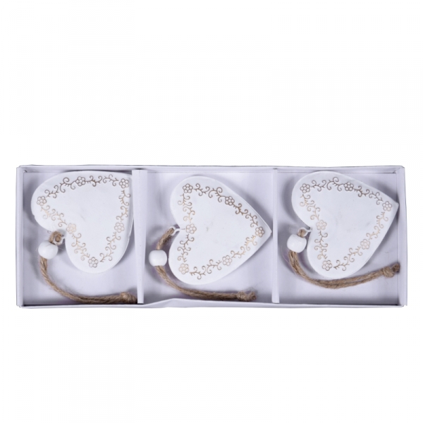 Vánoční ozdoba srdce kovové zdobené sada 3ks