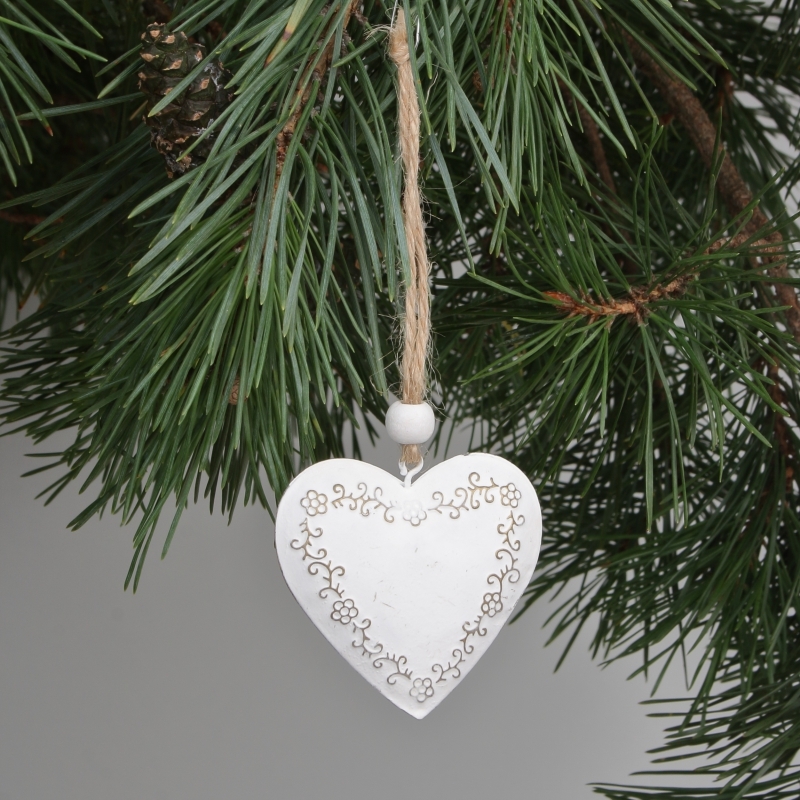 Vánoční ozdoba srdce kovové zdobené sada 3ks