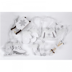 Vánoční ozdoby dřevěné bílé zimní set 7ks
