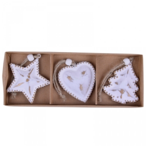 Vánoční ozdoby na stromeček kovové bílo-zlaté (sada 3ks) 7cm