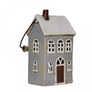 Vánoční svícen domeček s rukojetí šedý