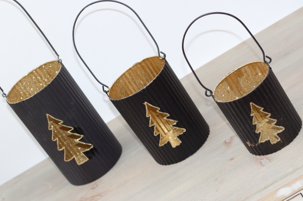 Vánoční svícen se stromkem 19cm, černo-zlatý