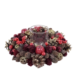 Vánoční svícen ve věnci 24 x 24 x 9cm