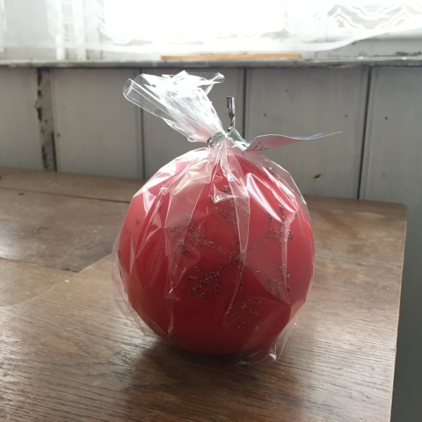 Vánoční svíčka sněhová vločka koule červená 10cm