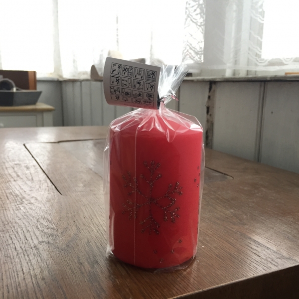 Vánoční svíčky sněhová vločka válec červený 7x10cm 