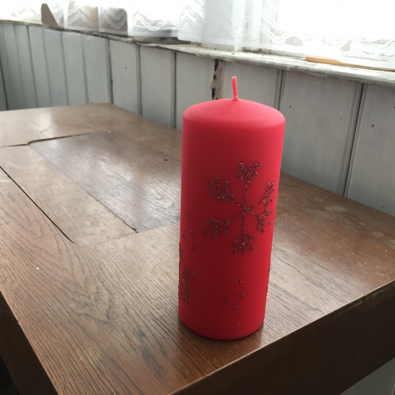 Vánoční svíčky sněhová vločka válec červený 7x18cm