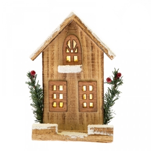 Vánoční svítíci dekorace domeček natur 14x20x6cm