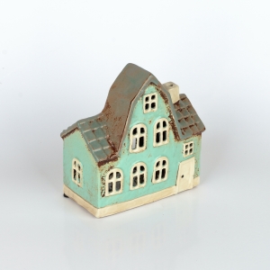 Vánoční svítící domeček 5,5x17x8,5 cm azurově modrý