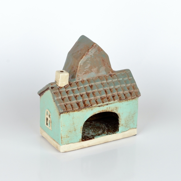 Vánoční svítící domeček 5,5x17x8,5 cm azurově modrý